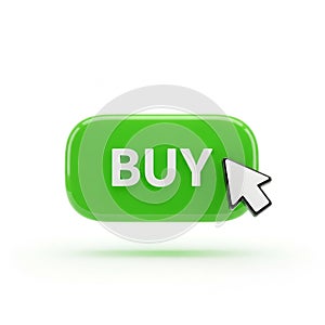 Green ' BUY' Button with White Cursor Arrow on White Background purchase shopping