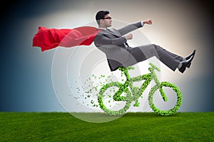 The green bycycle in environmentally friendly transportation concept