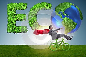 The green bycycle in environmentally friendly transportation concept