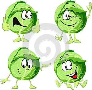 Green cabbage cartoon isolated on white