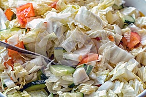 Green cabbage and tomato salad bowl