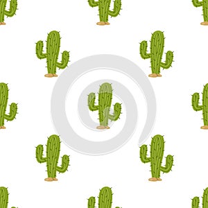 Green Cactus Flat Icon Seamless Pattern