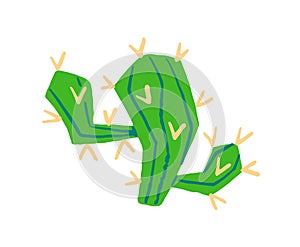 Green cactus with needles doodle icon. Abstract cacti of Mexican desert. Spiny plant of wilderness. Exotic cactaceae, succulent photo