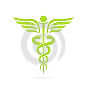 Green caduceus snake vector symbol