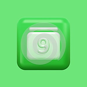 Green Calendar Icon. 3D Isolated Button