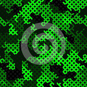 Green Camouflage Seamless Pattern. Glowing Color Seamless Camouflage Net