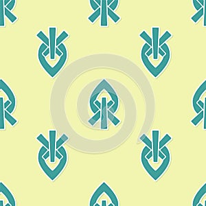 Green Campfire icon isolated seamless pattern on yellow background. Burning bonfire with wood. Vector Illustration