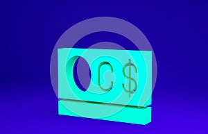 Green Canadian dollar currency symbol icon isolated on blue background. Minimalism concept. 3d illustration 3D render