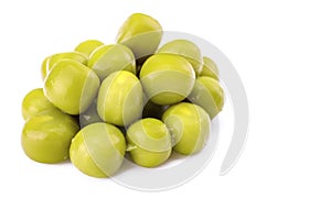 green canned peas, isolated on a white background.