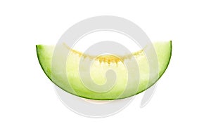 Green cantaloupe melon slices on white background