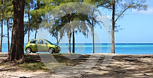 Verde auto sobre el Playa 