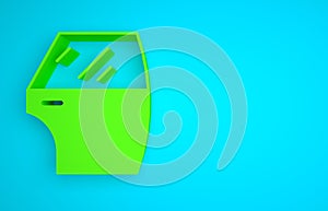 Green Car door icon isolated on blue background. Minimalism concept. 3D render illustration