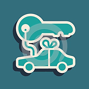 Green Car gift icon isolated on green background. Car key prize. Long shadow style. Vector