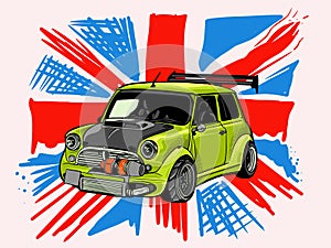 Green car, mini chooper, mr bean, Illustration