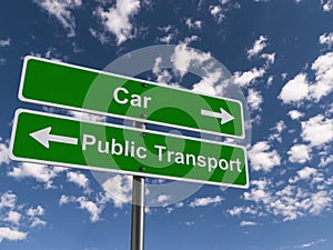 Car and public transport guideposts photo