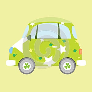 Green car with star and clover flower texture