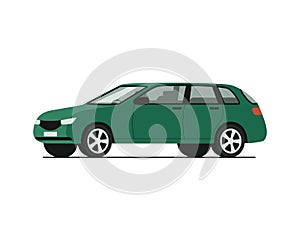 A green car of the station wagon type. Color vector illustration flat style.