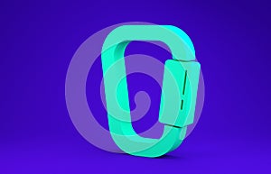 Green Carabiner icon isolated on blue background. Extreme sport. Sport equipment.  3d illustration 3D render