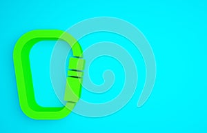 Green Carabiner icon isolated on blue background. Extreme sport. Sport equipment. Minimalism concept. 3d illustration 3D