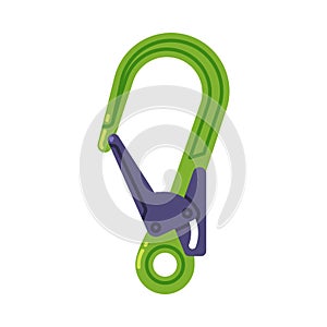 Green Carabiner or Karabiner as Clip and Shackle Vector Illustration