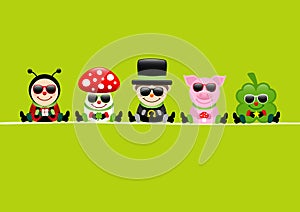 Green Card Ladybug Fly Agaric Chimney Sweep Pig And Cloverleaf Sunglasses