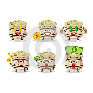 Green cardamon cartoon character with cute emoticon bring money