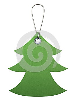 Green cardboard tag in the form of christmas tree. 3d.