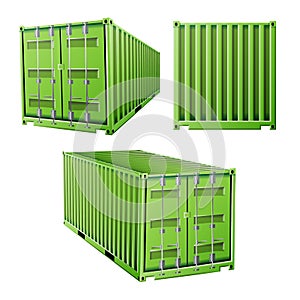 Green Cargo Container 3D Vector. Freight Shipping Container Concept. Logistics, Transportation Mock Up. Isolated On