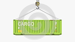 green cargo container on hook on white