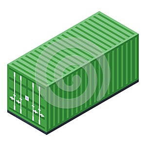 Green cargo container icon, isometric style
