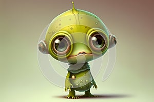 Green cartoon alien character with big eyes.