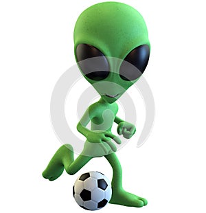 Green Cartoon Alien Playing Soccer