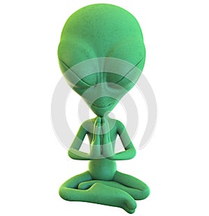 Green Cartoon Alien Practicing Yoga photo