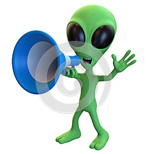 Green Cartoon Alien Yelling through a Megaphone