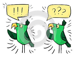 Green cartoon birds - emotion shock, surprise, bewilderment