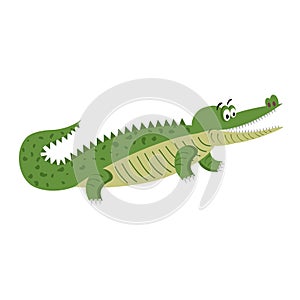 Green Cartoon Crocodile in Natural Pose