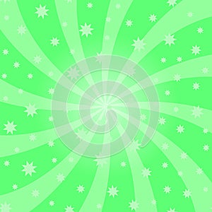 Green Cartoon Swirl Design. Vortex Starburst Spiral Twirl Square. Helix Rotation Rays. Swirling Radial Starry Pattern