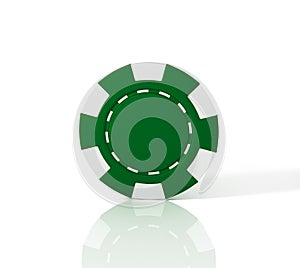 Green casino chip on white background. 3D Illustration