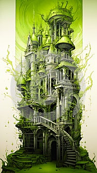 Green Castle Staircase: A pencil illustration of a vertical stai photo