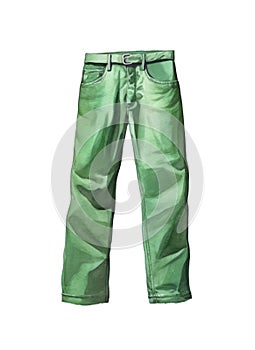 Green casual trousers isolated on white background.