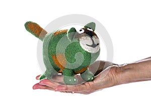 Green cat - soft toy made of felted wool