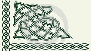 Green Celtic Knot Corner Border Decorative Element, vector design Generative AI