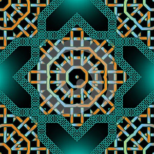Green celtic mandalas seamless pattern. Vector lines background. Repeat line art knotted arabic ornamets. Intricate  curved lines photo