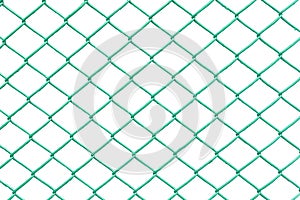 Green chain link fence with white background