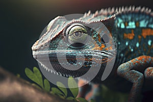 Green chameleon. Beautiful of chameleon, chameleon closeup photo
