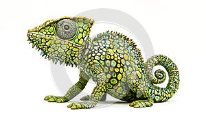 A green chameleon with a green and yellow pattern on its back