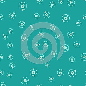 Green Charging parking electric car icon isolated seamless pattern on green background. Vector