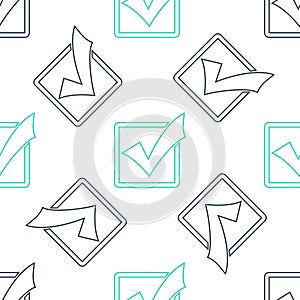 Green Check mark in a box line icon isolated seamless pattern on white background. Tick symbol. Check list button sign