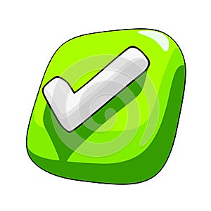 Green check mark button with white tick, three-quarter view