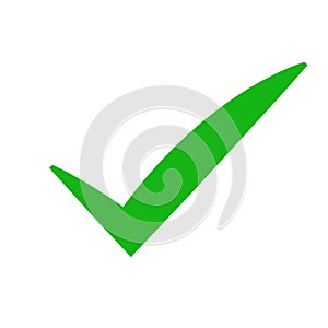 Green check mark icon. Tick symbol in green color, vector